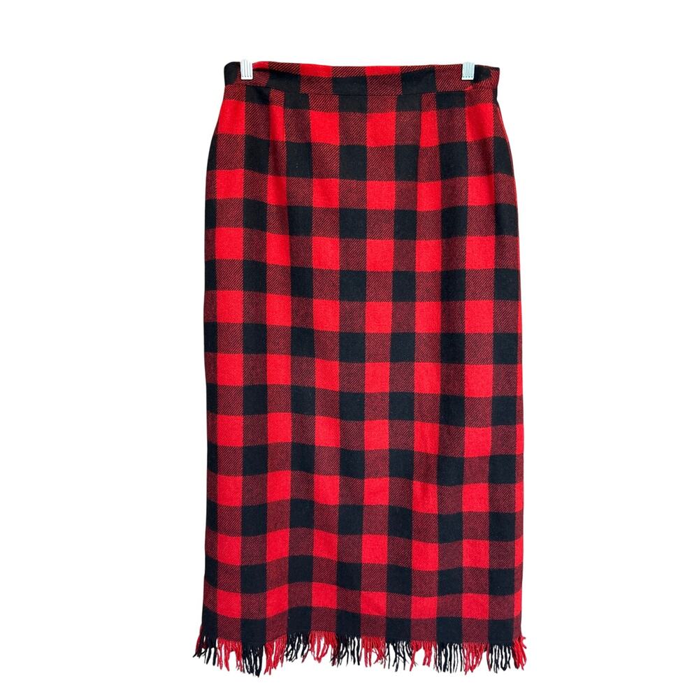 J London | Red/Black Buffalo Plaid Pencil Midi Skirt | 12